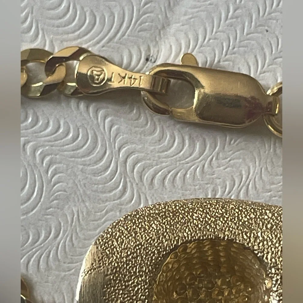 **+For Pablo only **** Italy 14k Gold curb link Bracelet with Sombrero Charm - Picture 6 of 14